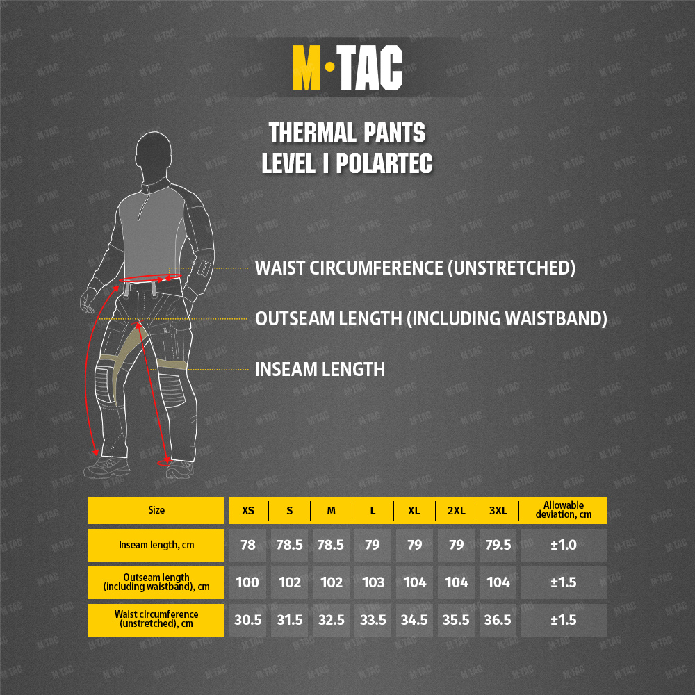 Maattabel Thermal Pants Level I Polartec