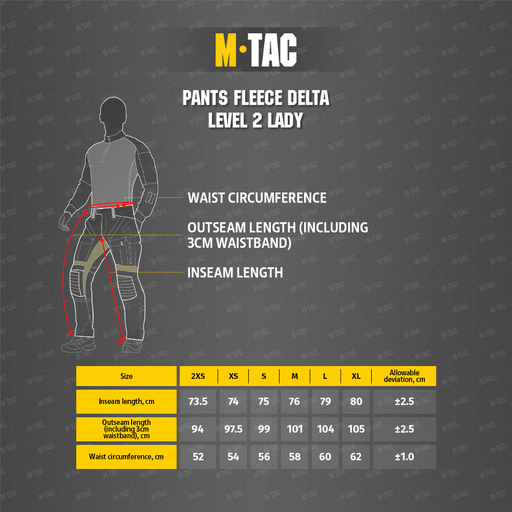 Maattabel Pants fleece Delta Level 2 Lady