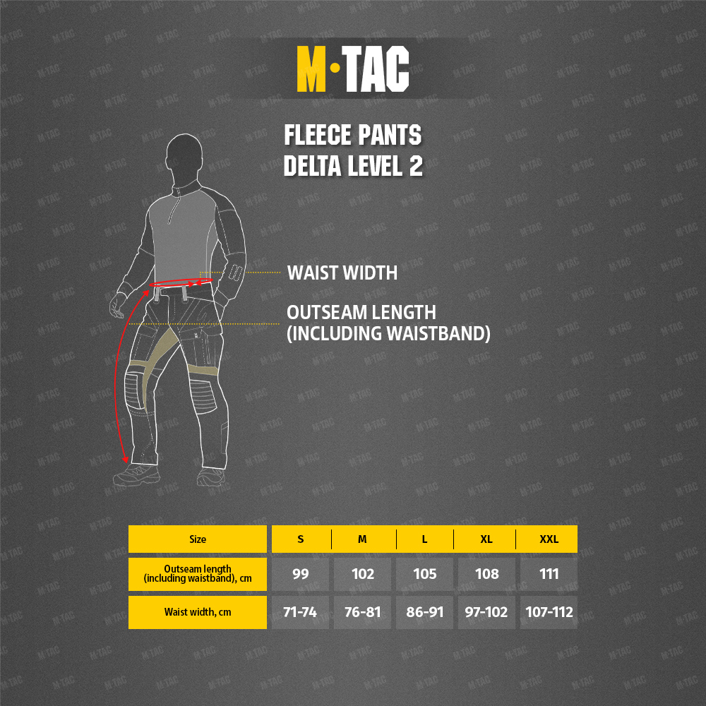 Maattabel Fleece pants Delta Level 2